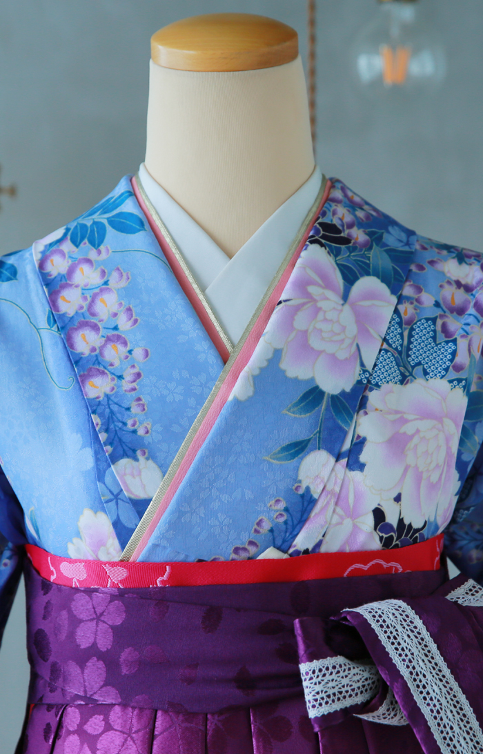 卒業袴KC-006（宅配レンタル）青色エレガント着物